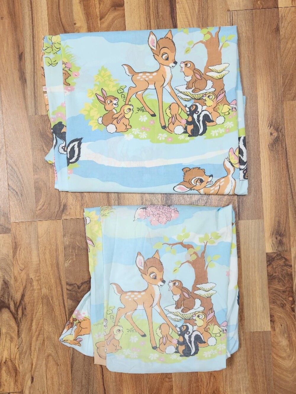 Vintage 1970s Walt Disney Bambi Twin Sheets Set - Flat Sheet + Fitted Sheet
